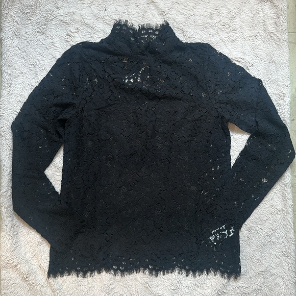 Jcrew Black Scalloped lace mockneck top size 00 - Picture 5 of 6